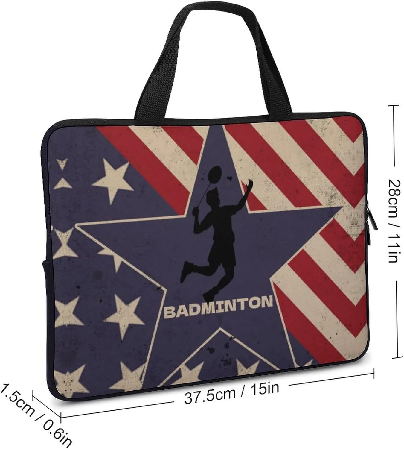 Vintage American Flag Badminton Laptop Bag Laptop Case Computer Messenger Bag with Adjustable Shoulder Strap