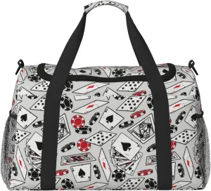 Vintage Chips Playing Cards Travel Duffel Bag Personal Item Bag Gym Bag Weekender Overnight Bag Carry On Bag For Airplane Weekender Bags For Women Men pattern55
