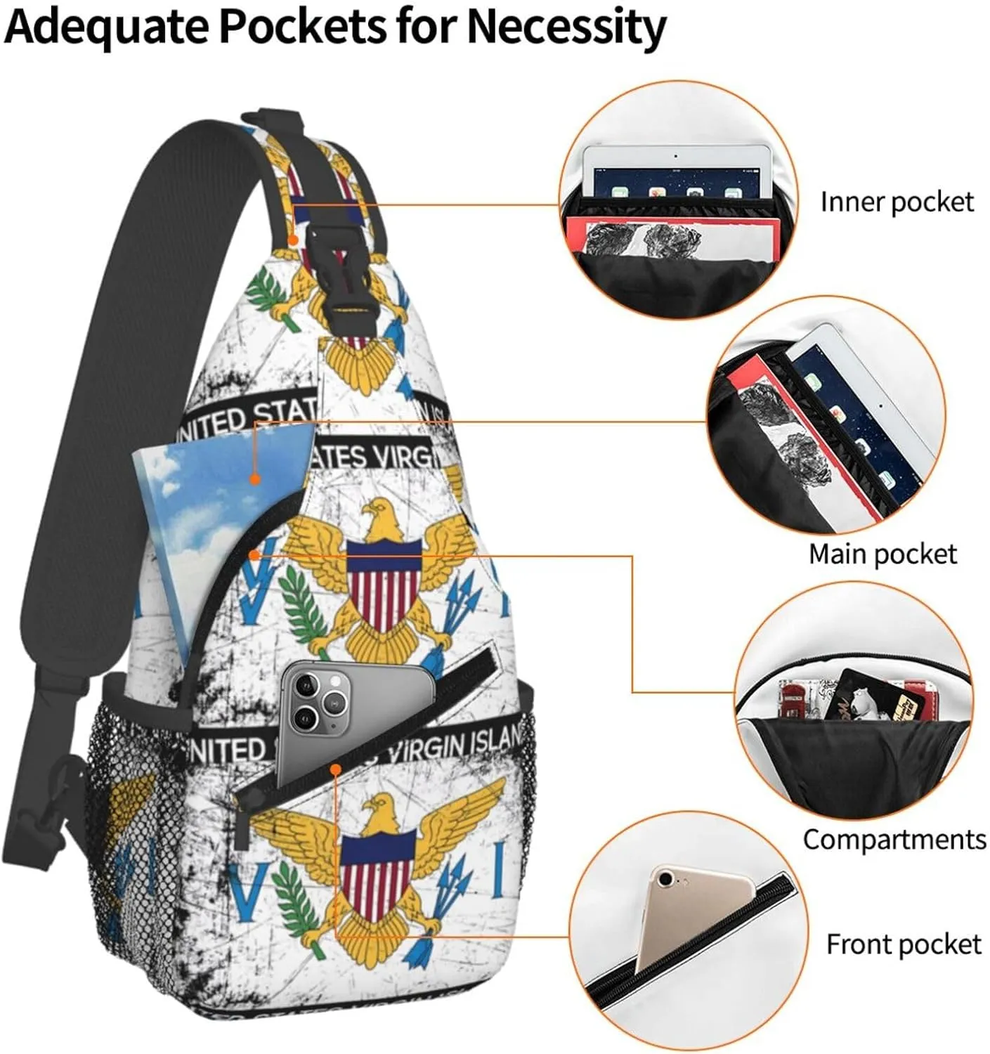 Vintage Half South African American Flag Sling Bag Adjustable Chest Bags Crossbody Bag Travel Shoulder Backpack