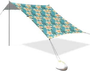 Vintage Lily Turquoise Beach Cabana UPF50  Protection Water-Resistant Sun Shelter with Sandbags, Sand Shovel, Poles for Backyard, Grassland, Park