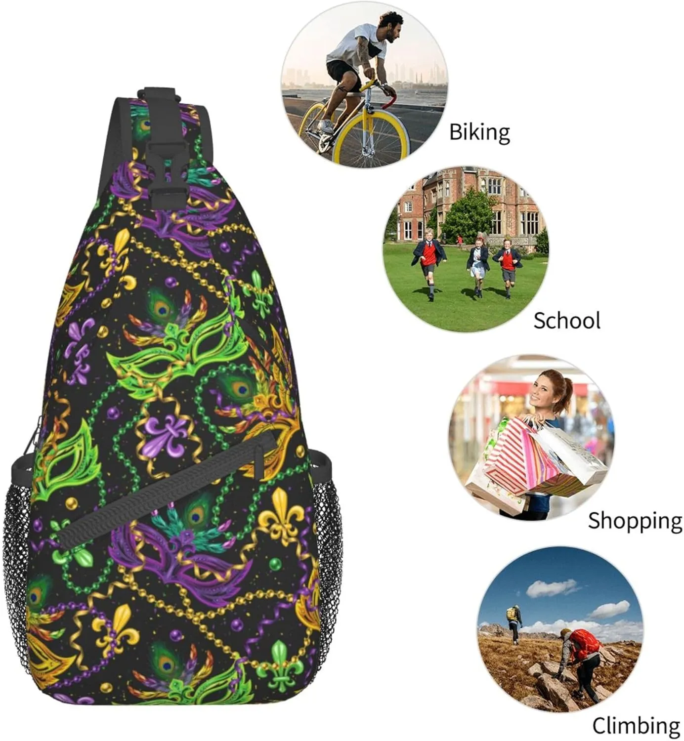Vintage Masks Mardi gras Chest Crossbody Multipurpose Crossbody Sling Backpack Premium Chest Crossbody Casual Crossbody Bags Daypack