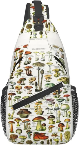 Vintage Mushroom Identification Reference Chart Chest Sling Bag Crossbody Shoulder Backpack Bag Gym Cycling Daypack Travel Hiking Cross Bag