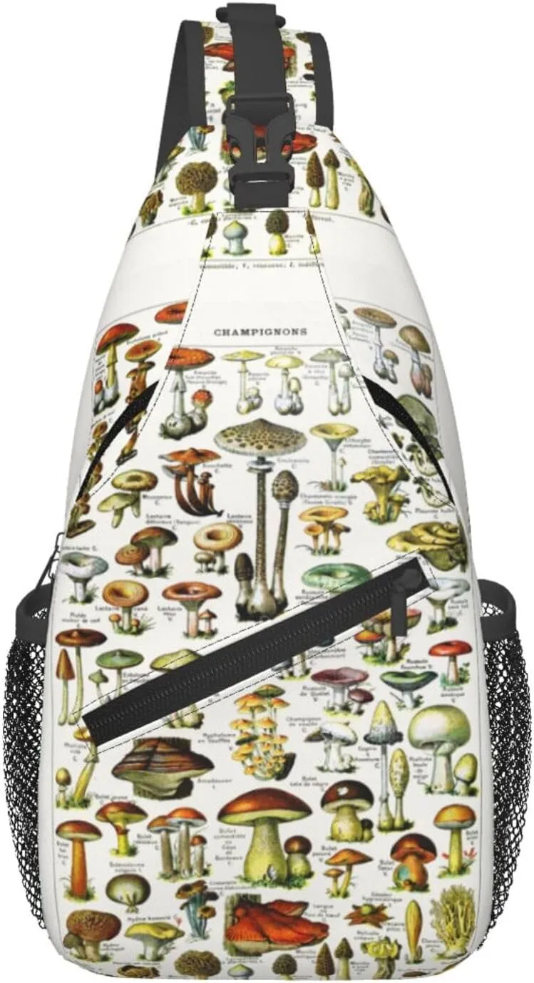 Vintage Mushroom Identification Reference Chart Chest Sling Bag Crossbody Shoulder Backpack Bag Gym Cycling Daypack Travel Hiking Cross Bag