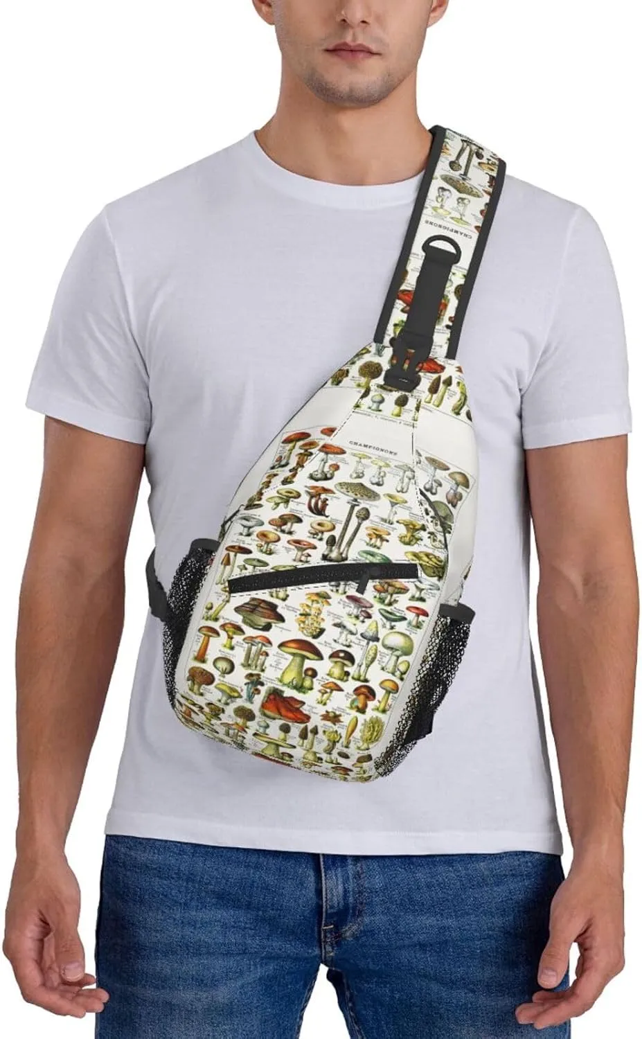 Vintage Mushroom Identification Reference Chart Chest Sling Bag Crossbody Shoulder Backpack Bag Gym Cycling Daypack Travel Hiking Cross Bag