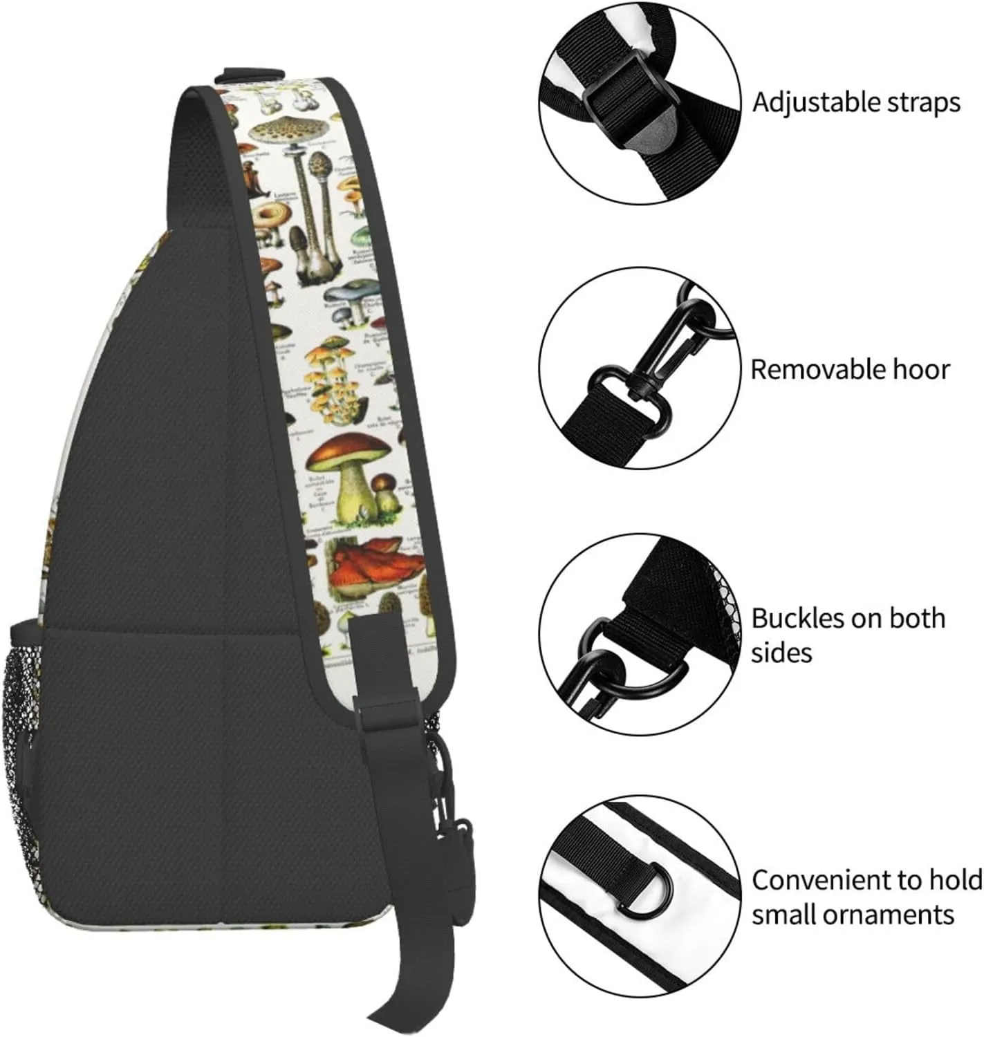 Vintage Mushroom Identification Reference Chart Chest Sling Bag Crossbody Shoulder Backpack Bag Gym Cycling Daypack Travel Hiking Cross Bag