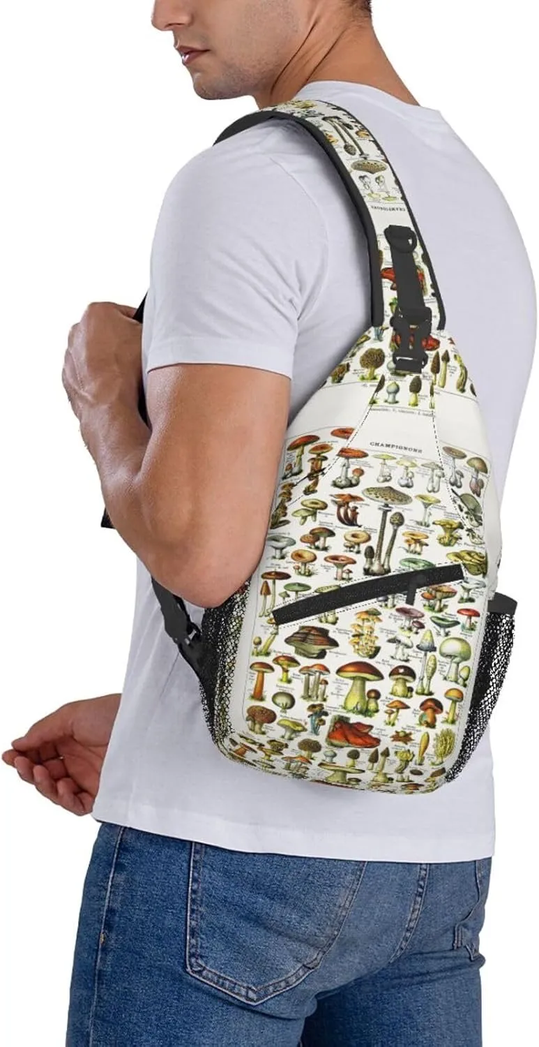 Vintage Mushroom Identification Reference Chart Chest Sling Bag Crossbody Shoulder Backpack Bag Gym Cycling Daypack Travel Hiking Cross Bag