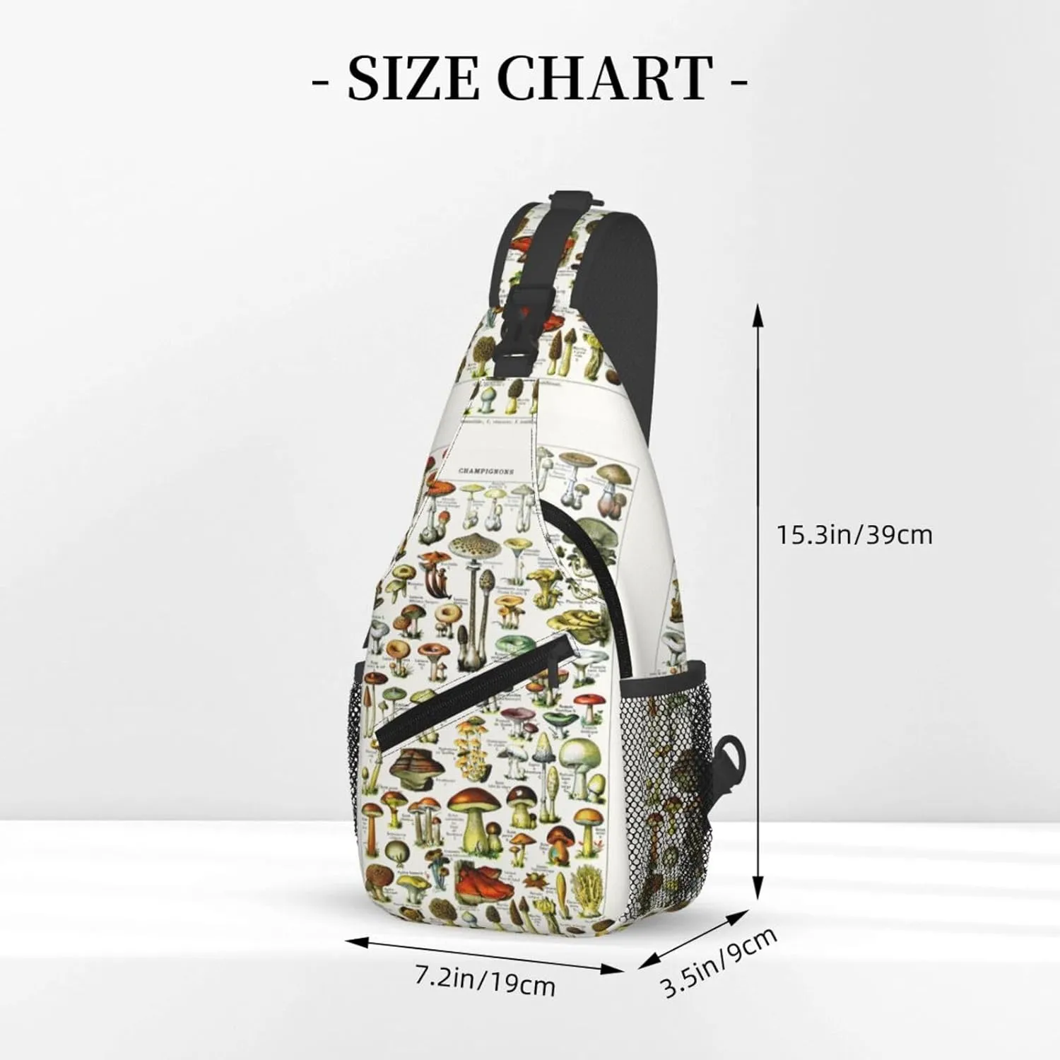 Vintage Mushroom Identification Reference Chart Chest Sling Bag Crossbody Shoulder Backpack Bag Gym Cycling Daypack Travel Hiking Cross Bag