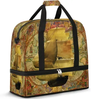 Vintage Nautical Map Travel Duffel Bag, Travel Essentials, Gym Bag for Women, Weekender Overnight Bag With Shoes Compartment, Carry On Bags for Airplanes