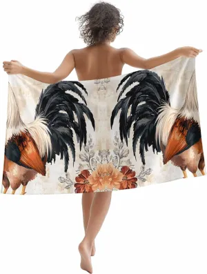Vintage Rooster Microfiber Sandproof Beach Towel for Pool Swimming, Spring Floral Elegant Animals Quick Dry Absorbent Soft Towels for Bath Camping Travel, Lightweight Breathable 30"x60"