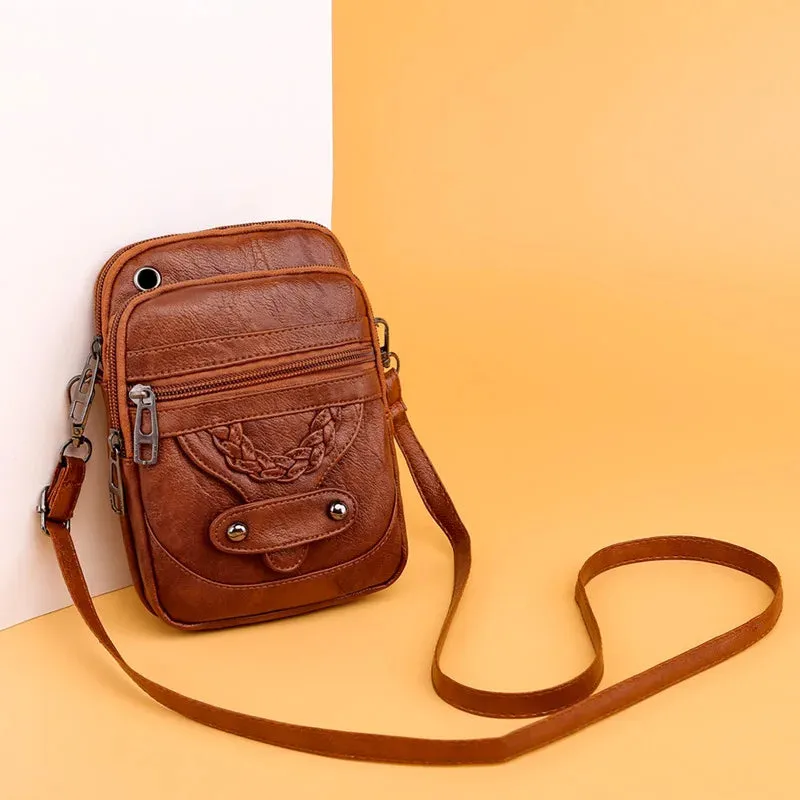 Vintage Small Crossbody Bags for Women PU Leather Purses and Handbags Designer Shoulder Bag Female Phone Pocket Bag