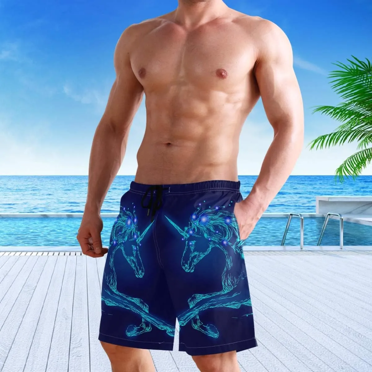 visesunny Fashion Funny Style Men's Beach Shorts Swim Trunks Quick Dry Casual Polyester Swim Shorts with Pockets S-XXL