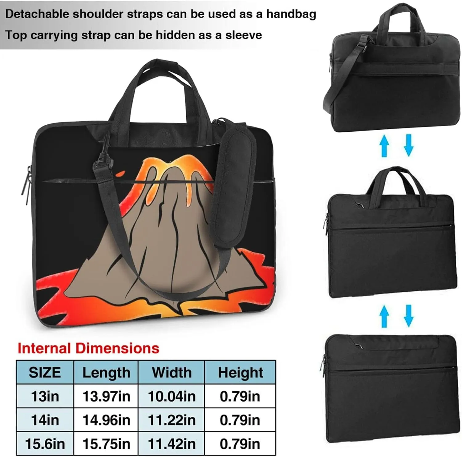 volcano Print Large Capacity Portable Crossbody Cute Laptop Bag For Women Men, 13 14 15.6 in