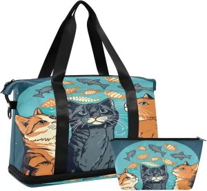 Voracious Cats Sports Gym Bag,Travel Duffel bag with Wet Pocket & Shoes Compartment Lightweight Waterproof Overnight Bag for Men Women
