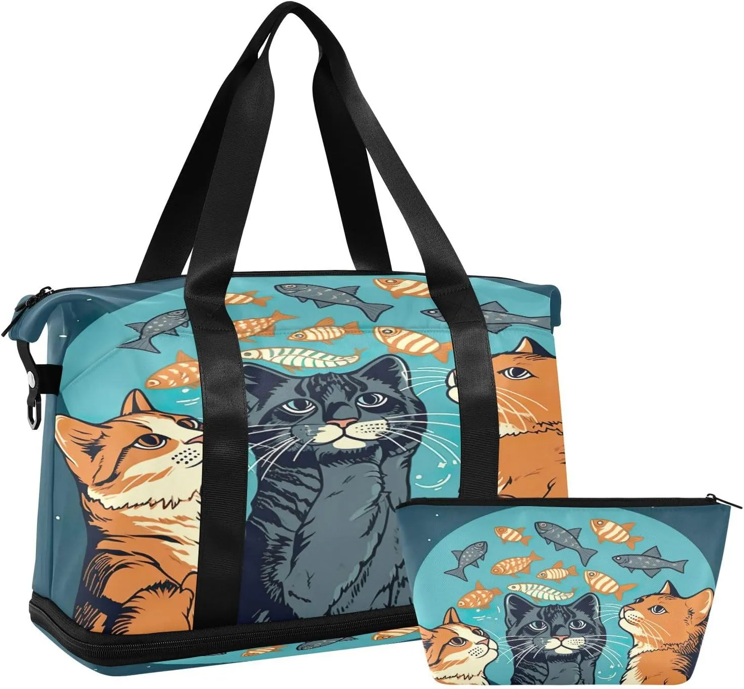 Voracious Cats Sports Gym Bag,Travel Duffel bag with Wet Pocket & Shoes Compartment Lightweight Waterproof Overnight Bag for Men Women