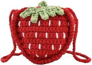 WAIT FLY Cute Strawberry Design Crochet Bag Handmade Knitted Bag Crossbody Bag Mini Shoulder Bag for Girls