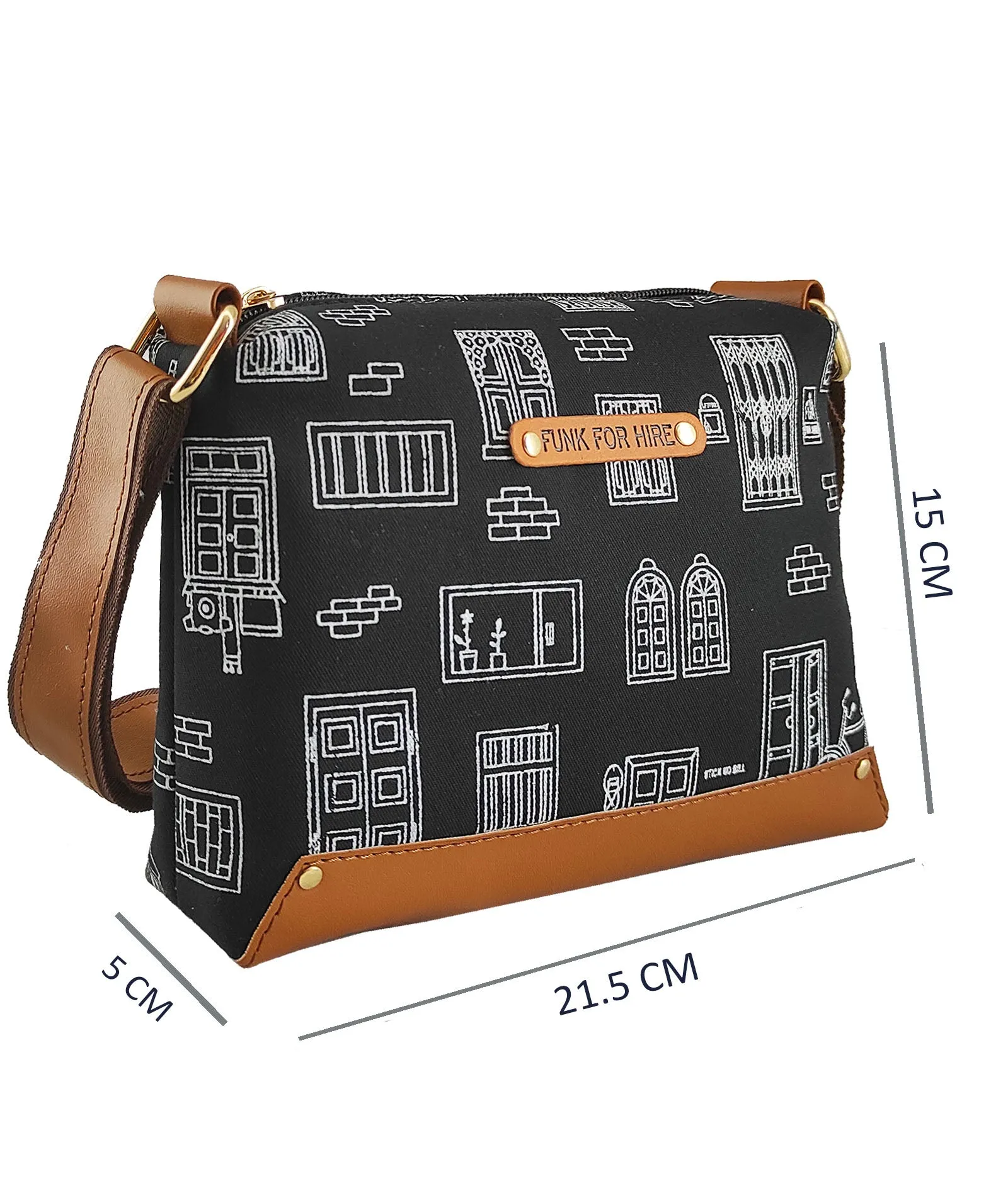 Wall Printed Canvas Box Sling Bag Black
