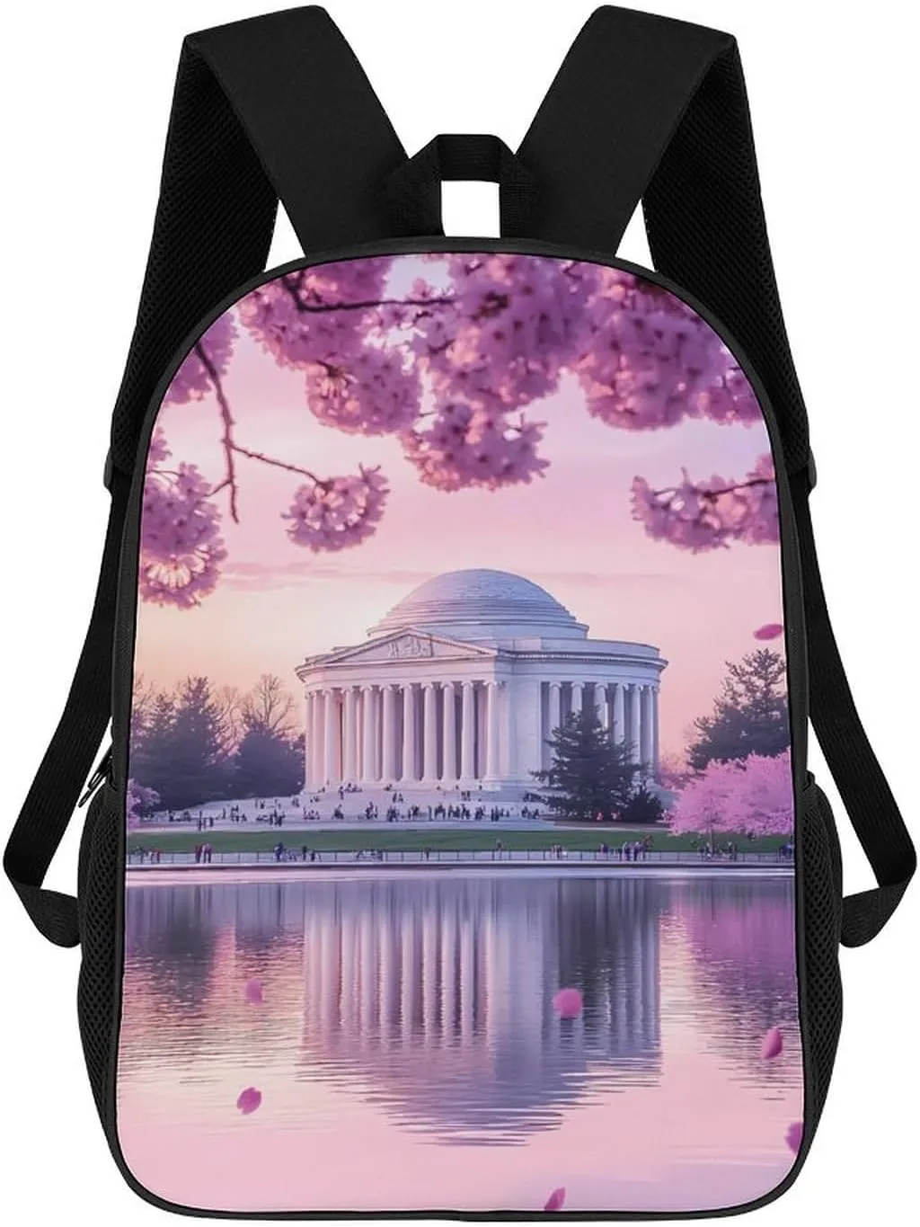 Washington Jefferson Memorial Cherry Flowers Laptop Backpack for Men Women 17 Inch Shoulder Bag Travel Daypack
