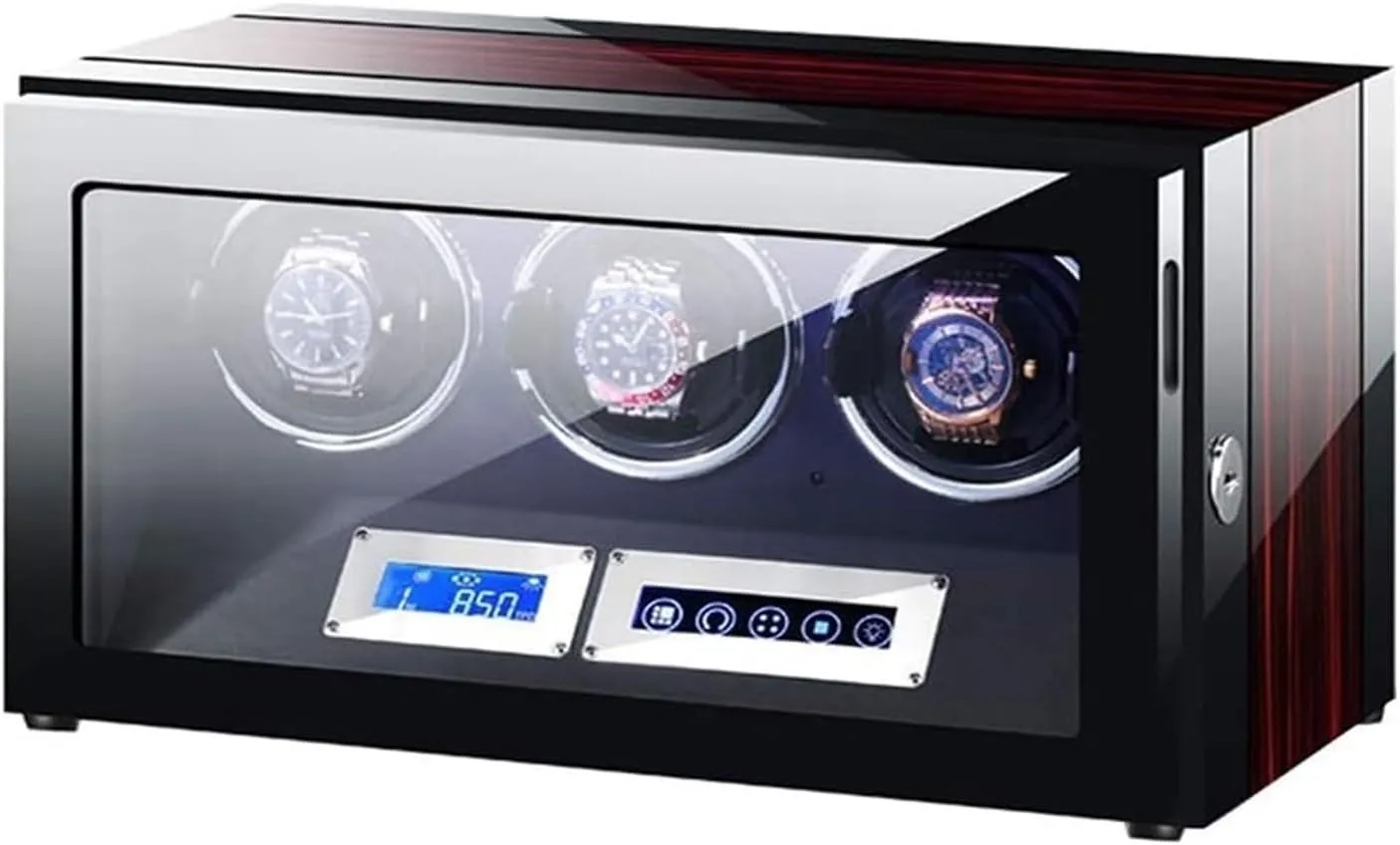 Watch Case RALIRA Watch Winder Box for 3 Automatic Watches with LCD Touch Screen Adjustable Watch Pillows Blue LED Light 5 Rotation M Accessories Watch Box