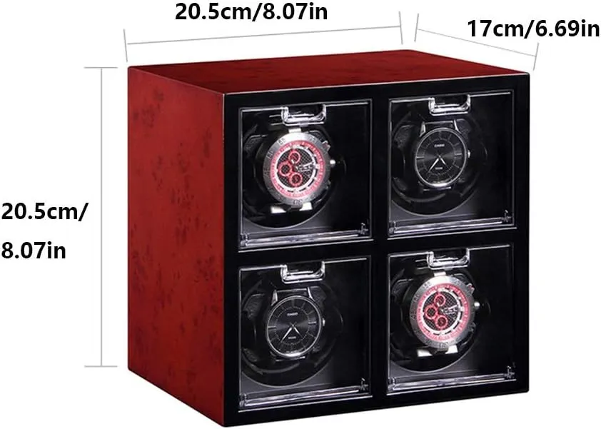 Watch Winder Box 4, Independently Controlled Settings, 4 Rotation Modes, Wood Shell Piano Paint Exterior Watches Watch Winder Display Watch Box Watch Storage Gift
