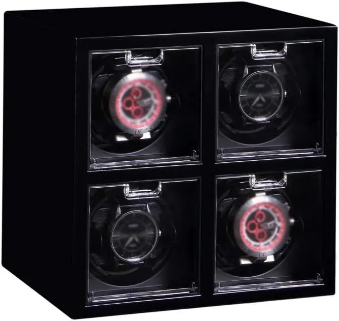 Watch Winder Box 4, Independently Controlled Settings, 4 Rotation Modes, Wood Shell Piano Paint Exterior Watches Watch Winder Display Watch Box Watch Storage Gift