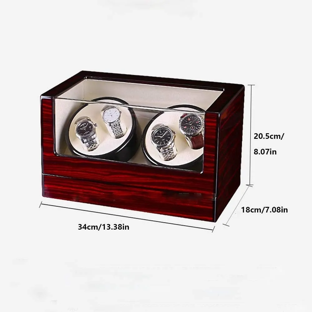 Watch Winder Box 4, Wood Shell Piano Paint Exterior, 4 Rotation Mode Setting, Extremely Silent Motor Watches Watch Winder Display Watch Box Storage