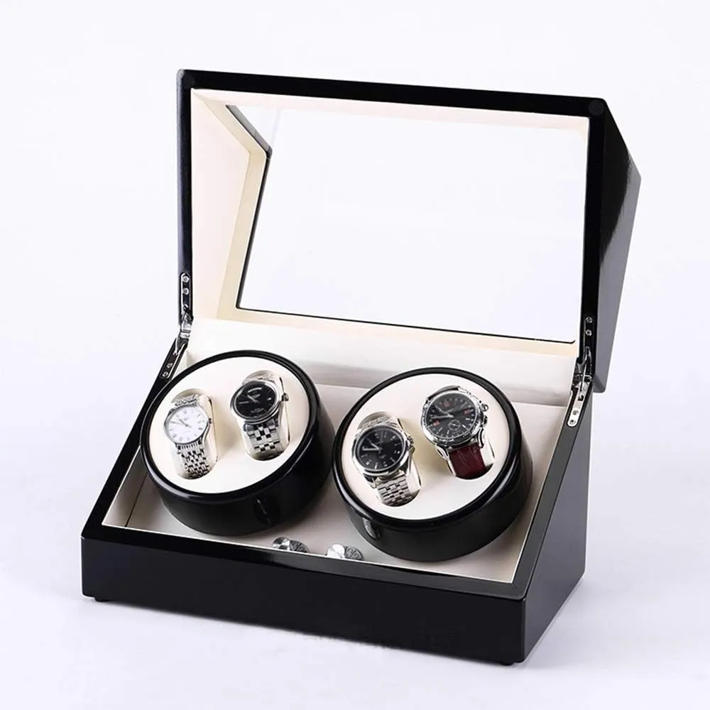 Watch Winder Box 4, Wood Shell Piano Paint Exterior, 4 Rotation Mode Setting, Extremely Silent Motor Watches Watch Winder Display Watch Box Storage