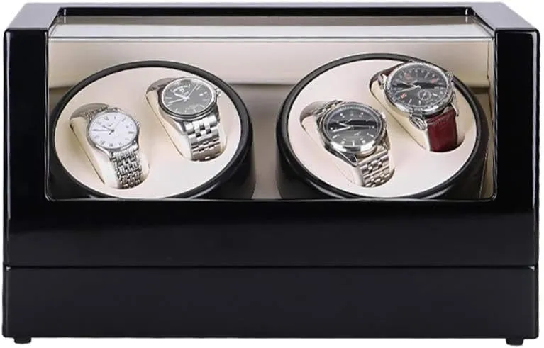 Watch Winder Box 4, Wood Shell Piano Paint Exterior, 4 Rotation Mode Setting, Extremely Silent Motor Watches Watch Winder Display Watch Box Storage