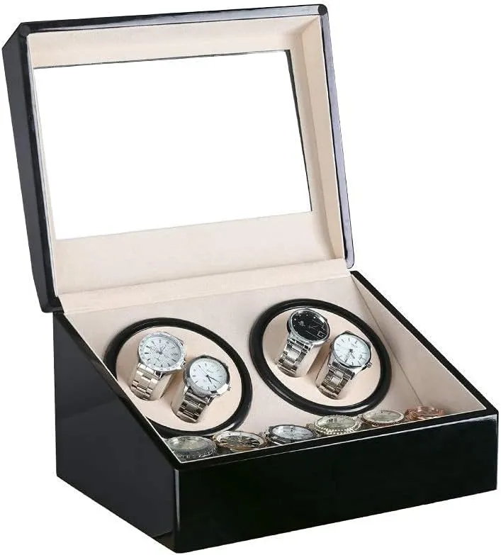 Watch Winder for 10 Automatic Watches Wood Shell Piano Paint Exterior and Extremely Silent Motor Flexible