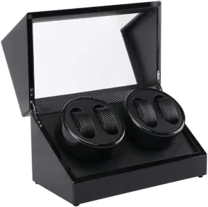Watch Winder for 4 Watches, Wood Shell Piano Paint Exterior, Carbon Fiber Leather, Extremely Silent Motor Watches Watch Winder Display Watch Box Watch Storage Gift
