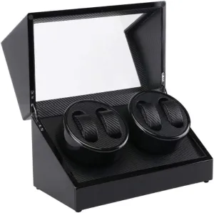 Watch Winder for 4 Watches, Wood Shell Piano Paint Exterior, Carbon Fiber Leather, Extremely Silent Motor Watches,Black