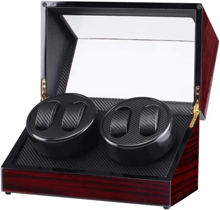 Watch Winder for 4 Watches, Wood Shell Piano Paint Exterior, PU Leather, Rotating Watches Storage Box Watch Winder Display Watch Box Watch Storage Gift