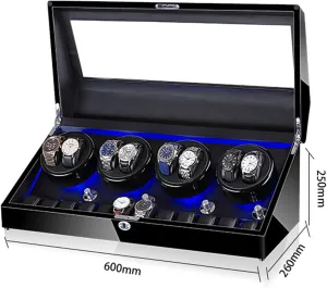 Watch Winder for 8 12 Storages Wood Shell Piano Paint Exterior and Extremely Silent Motor LED Illumination Automatic Watch Box for Ladies and Men's Wrist Watches