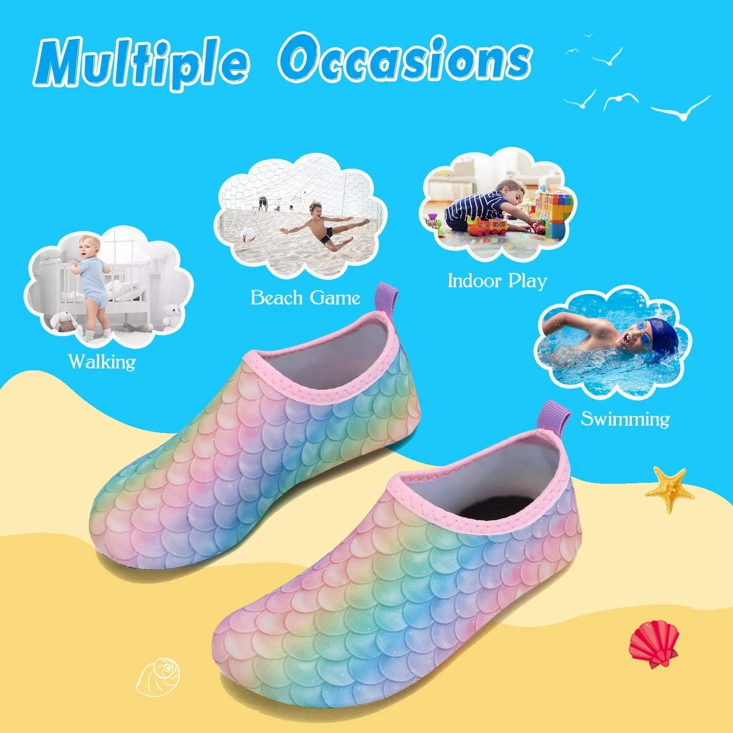 WateLves Kids Water Shoes Toddler Girls Boys Barefoot Non-Slip Quick Dry Aqua Socks for Beach Swim Walking