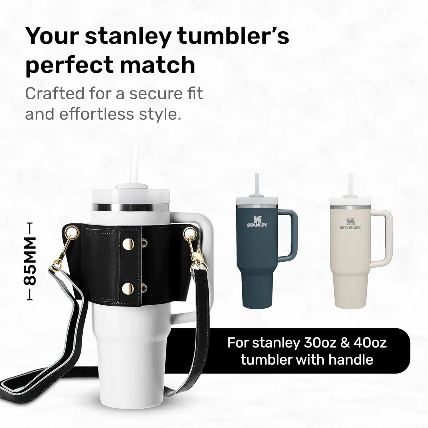 Water Bottle Carrier 30 & 40oz with Strap, Stanley Tumbler Holder, Lip Balm Holder, Key Ring Attachment, Credit Card Holder, Durable Fabric, Hydro Carrier with Storage Pouch (Black)