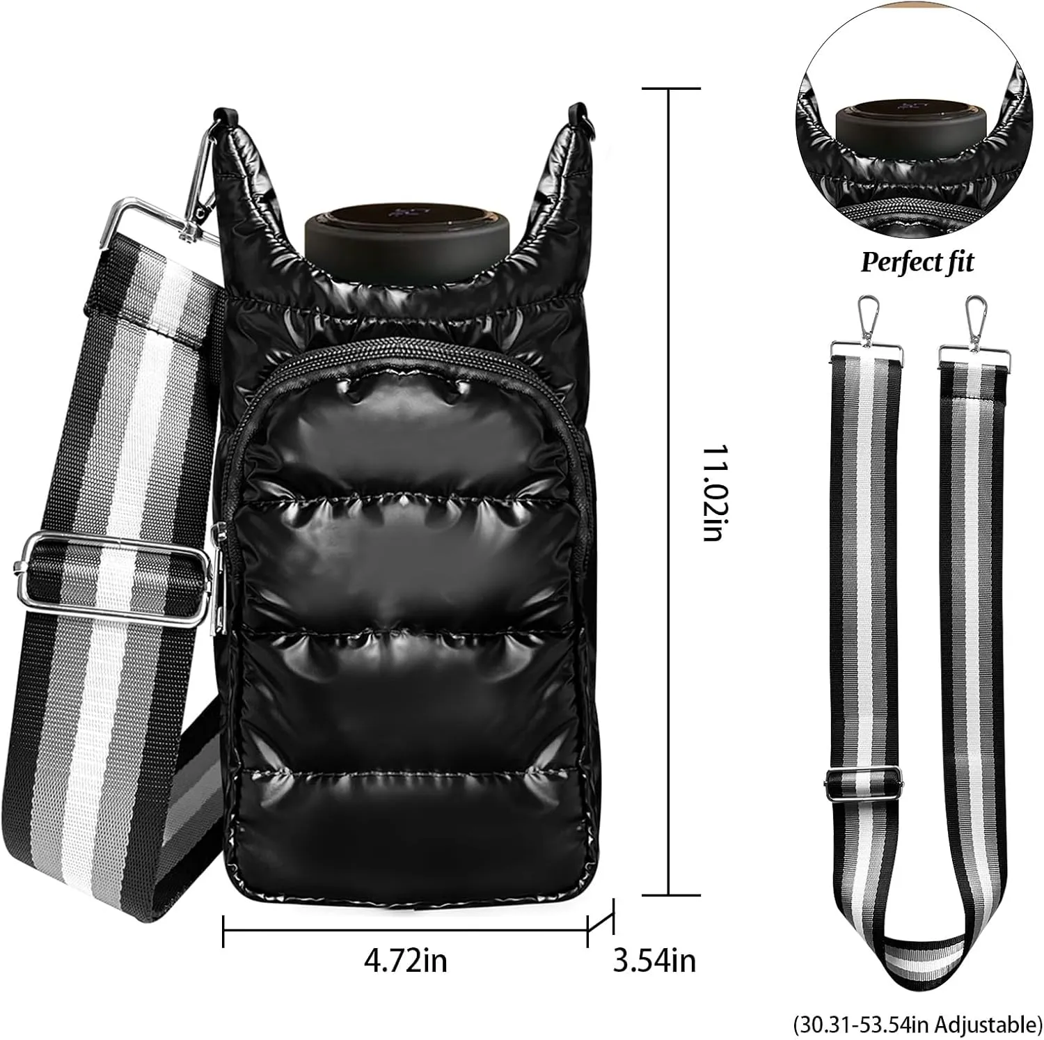 Water Bottle Carrier Bag with Strap | Hydrobag Crossbody Water Bottle Holder | Puffer Quilted Hydrobag with Adjustable Strap