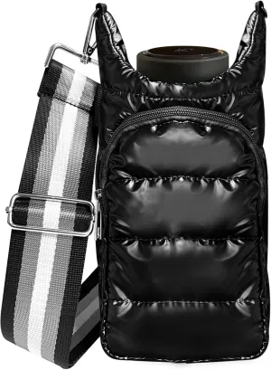 Water Bottle Carrier Bag with Strap | Hydrobag Crossbody Water Bottle Holder | Puffer Quilted Hydrobag with Adjustable Strap