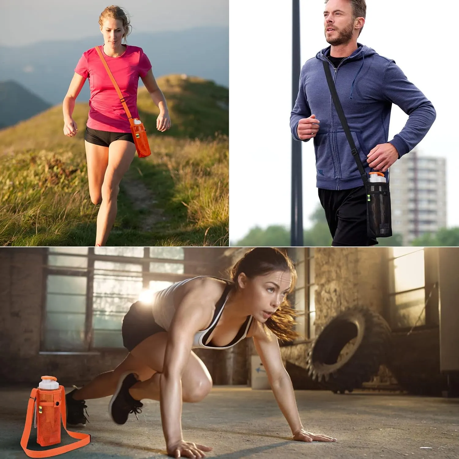 Water Bottle Holder Carrier with Adjustable Shoulder Strap - Beach & Sports Bottle Bag for Hiking, Gym, Camping, Walking, Travel