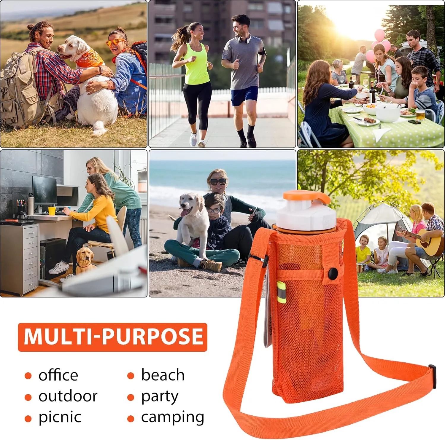 Water Bottle Holder Carrier with Adjustable Shoulder Strap - Beach & Sports Bottle Bag for Hiking, Gym, Camping, Walking, Travel