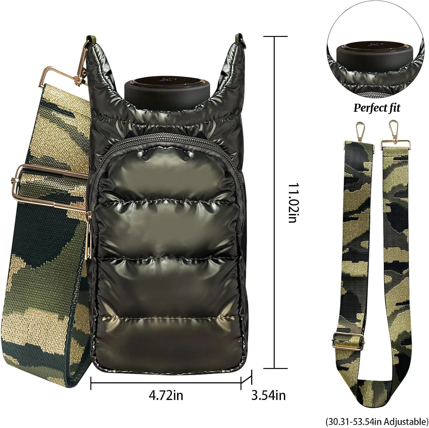Water Bottle Holder with Strap Quilted Crossbody HydroBag Stylish Puffer Waterbottle Purses Water Bottle Sling Bag Water Bottle Accessories for Gifts Outdoor Travel Walking Hiking Camping