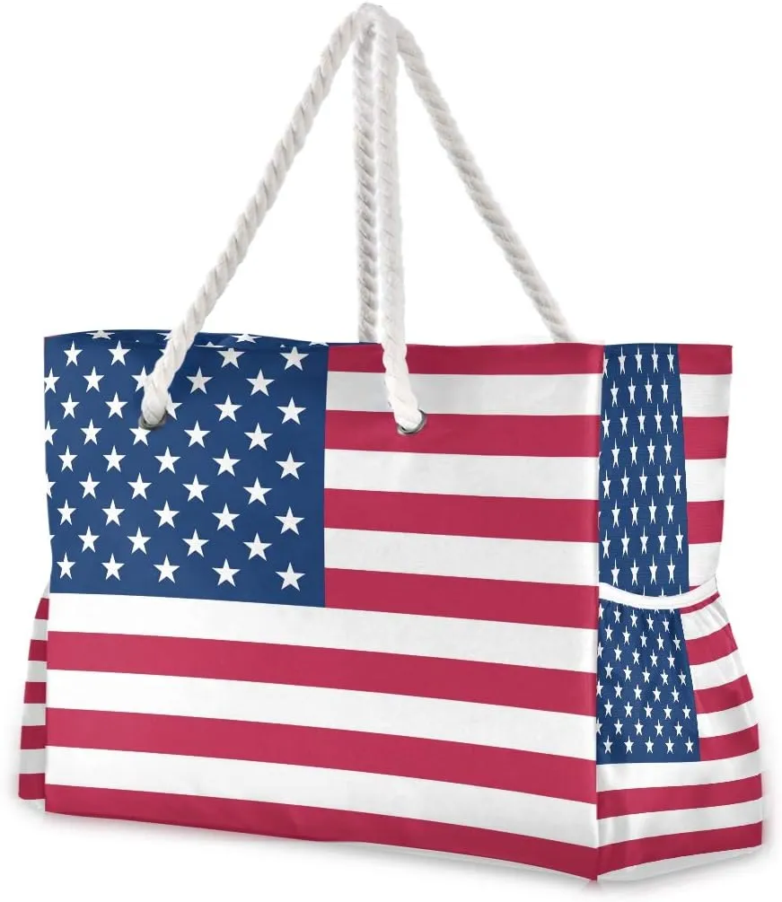 Water Resistant Beach Bag, Beach Tote with Rope Handles, Top Zipper Closure, 2 Inner Pockets - Bonus Wetbag/Drybag