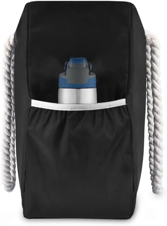 Water Resistant Beach Bag, Beach Tote with Rope Handles, Top Zipper Closure, 2 Inner Pockets - Bonus Wetbag/Drybag