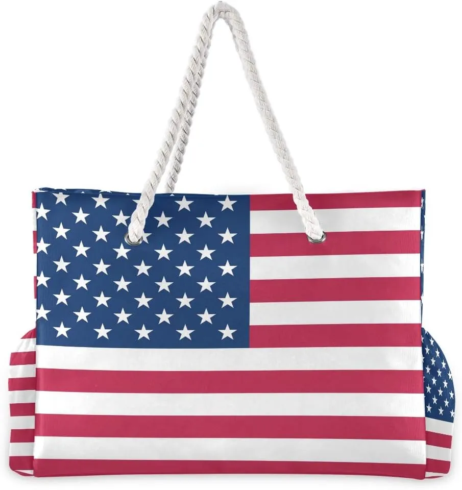 Water Resistant Beach Bag, Beach Tote with Rope Handles, Top Zipper Closure, 2 Inner Pockets - Bonus Wetbag/Drybag
