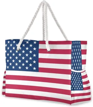 Water Resistant Beach Bag, Beach Tote with Rope Handles, Top Zipper Closure, 2 Inner Pockets - Bonus Wetbag/Drybag