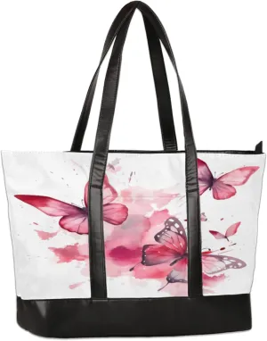 Watercolor Butterfly Laptop Tote Bag for Women Lightweight Work Purse with Multiple Compartments Fits 13-15.6 Inch Laptop Tablet Shoulder Bag for Office Travel Daily Use