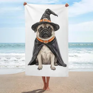 Watercolor Halloween Pug Beach Towel Sand Free Microfiber Large Shower Towels Multipurpose Absorbent for Bathroom Pool 52x32 Inch