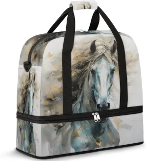 Watercolor Horse Foldable Travel Duffel Bag Overnight Weekender Bag with Shoes Compartment Sports Gym Bag for Men Women
