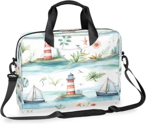 Watercolor Lighthouse Sailing Laptop Bag Carrying Case 15.6 Inch Laptop Briefcase Messenger Shoulder Bag for Tablet Computer Bag for Travle Business Men Women
