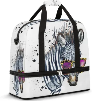 Watercolor Zebra Foldable Travel Duffel Bag Tote Carry On Luggage Sports Gym Bag With Shoe Compartment For Woman Man Overnight Weekend Yoga Workout Bag Training Handbag