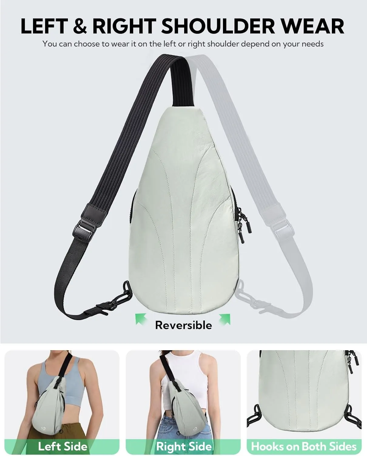 WATERFLY Small Crossbody Sling Bag: Lightweight Women Men Sling Backpack Stylish Casual Cross Body Bag Adjustable Straps Chest Bag Daypack for Shopping Hiking Travelling Green
