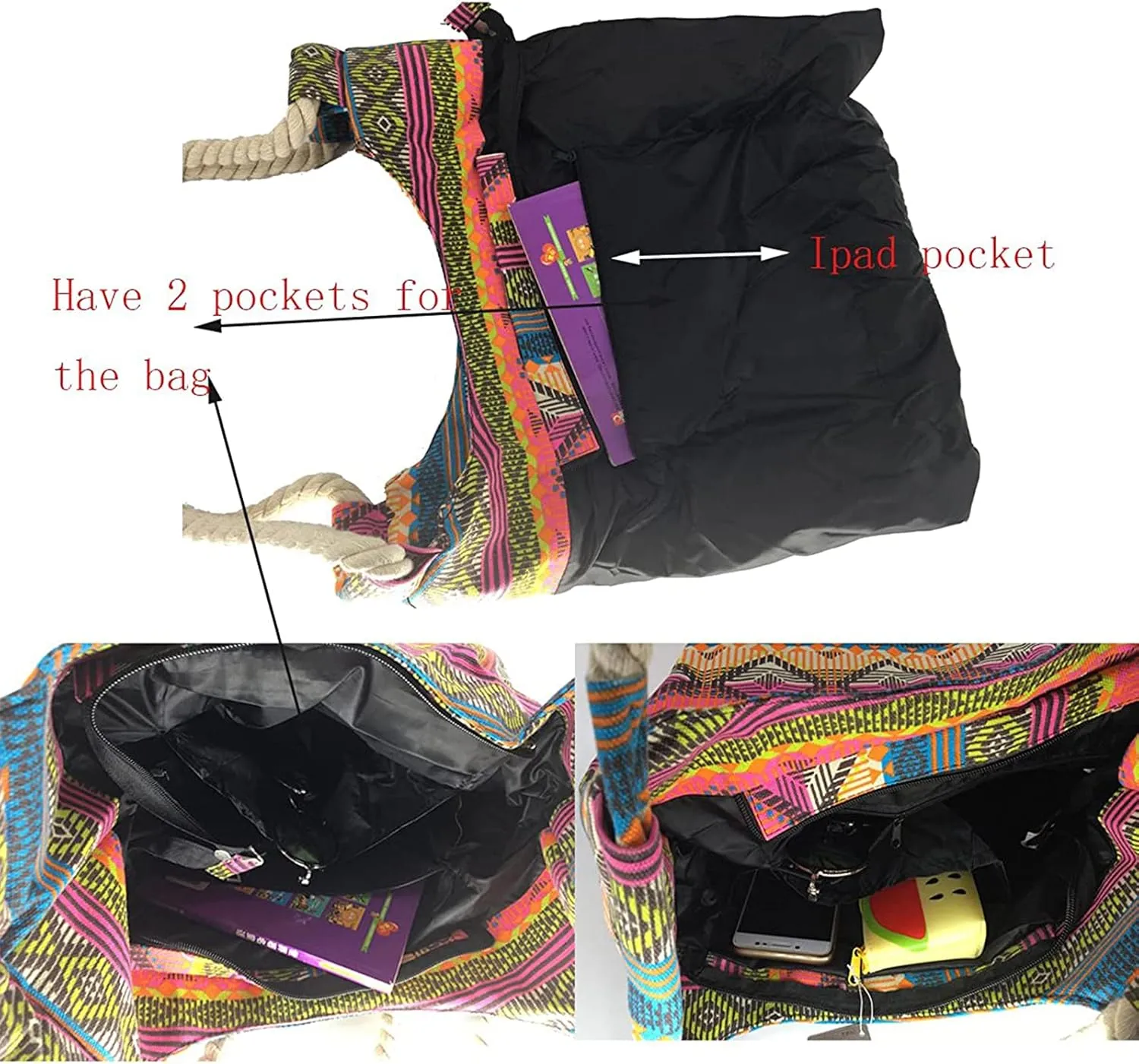 We We Large Canvas Straw Beach Pool Bag Waterproof Beach Tote Bags for Women Travel Shoulder Handbag